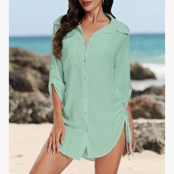 Bluetime Womens Swimsuit Coverup Bikini Bathing Suit Cover Ups 3/4 Sleeve - Picture 2 of 5